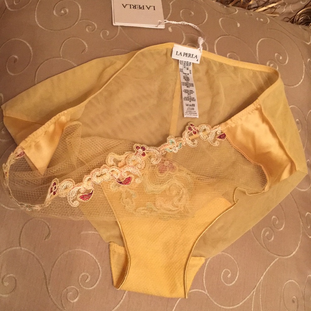 La Perla embroidered mesh silk blend yellow panties Sz.XS - Picture 5 of 8